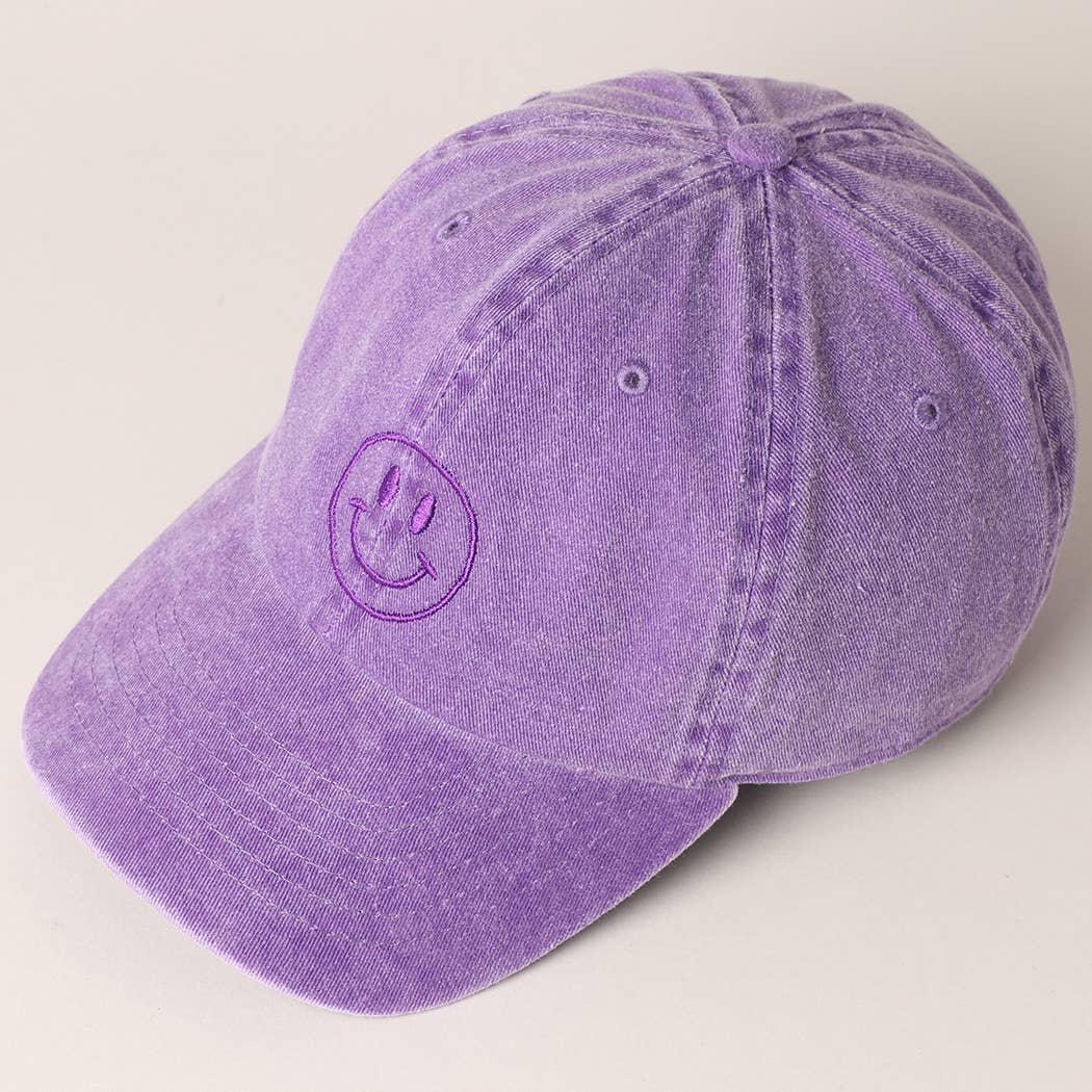 Happy Face Baseball Cap | Lavender
