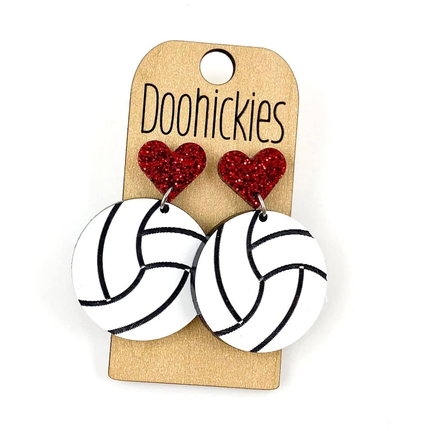 Blue or Red Heart Volleyball Dangle Earrings