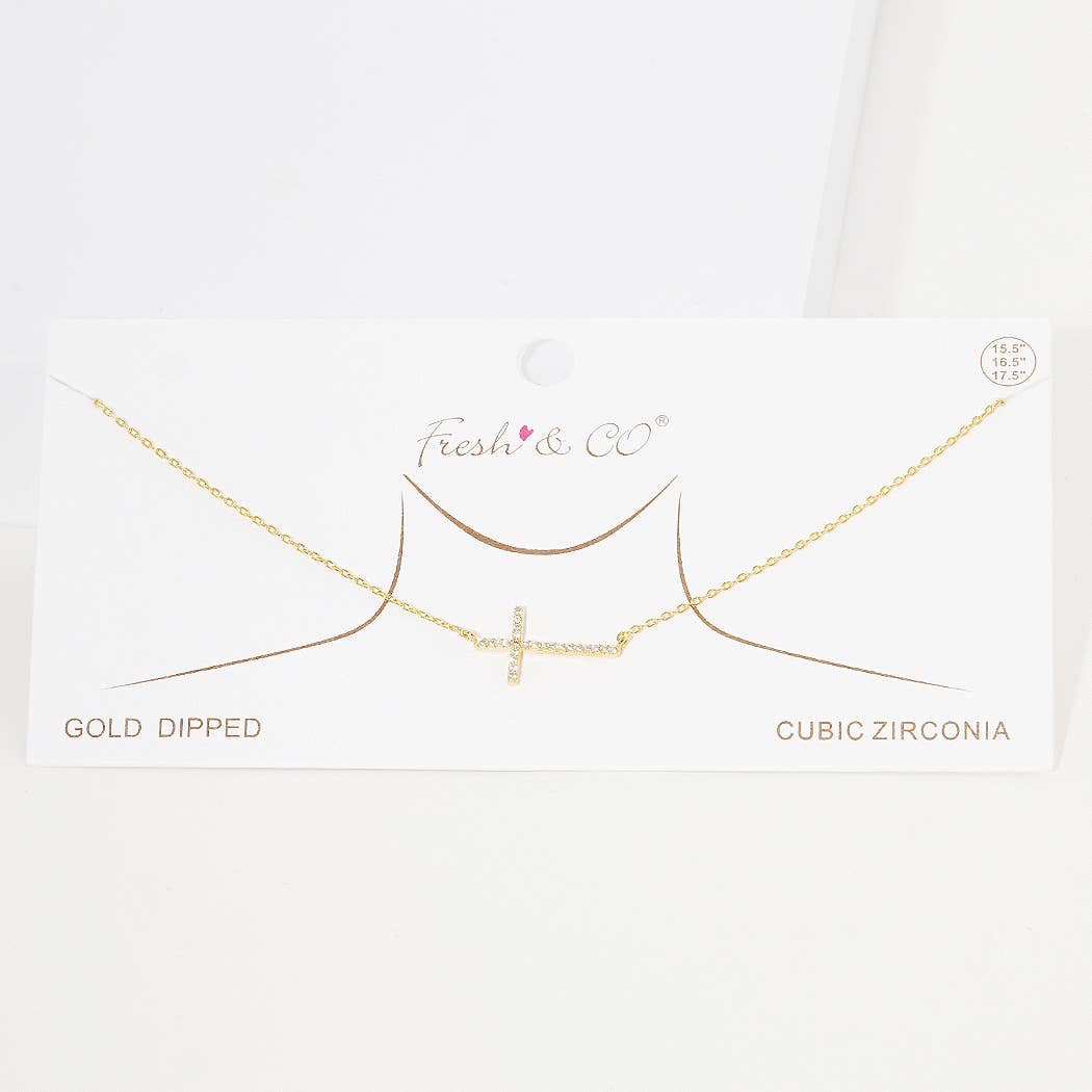 CZ Gold-Dipped Cross Necklace