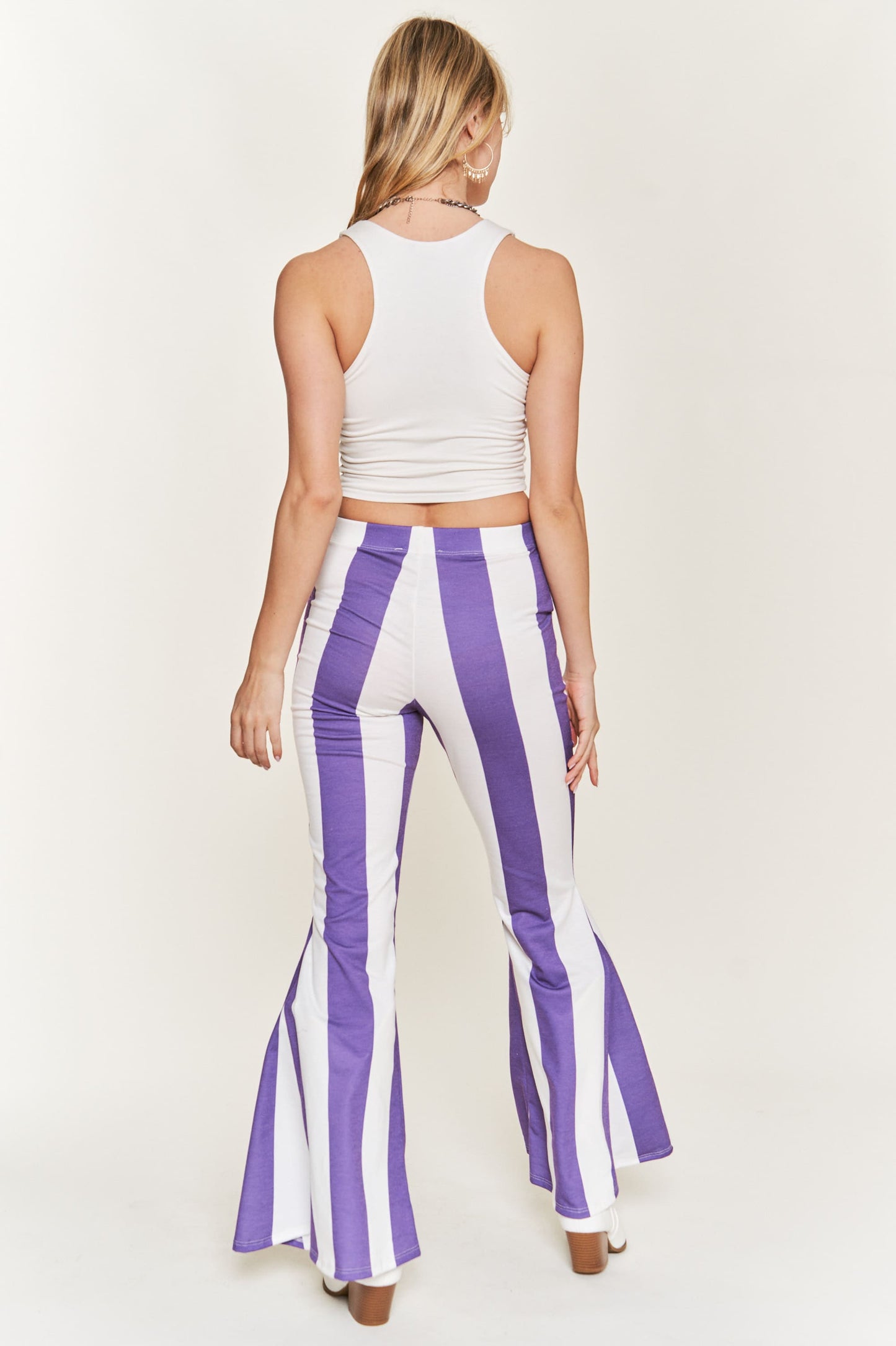 Striped Bell Bottom Pants | Purple & White