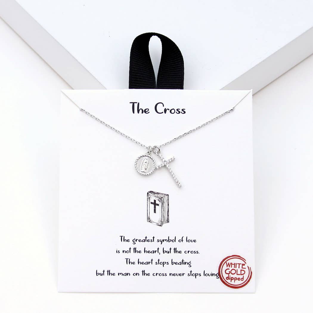 CZ Gold-Dipped Cross & Maria Necklace