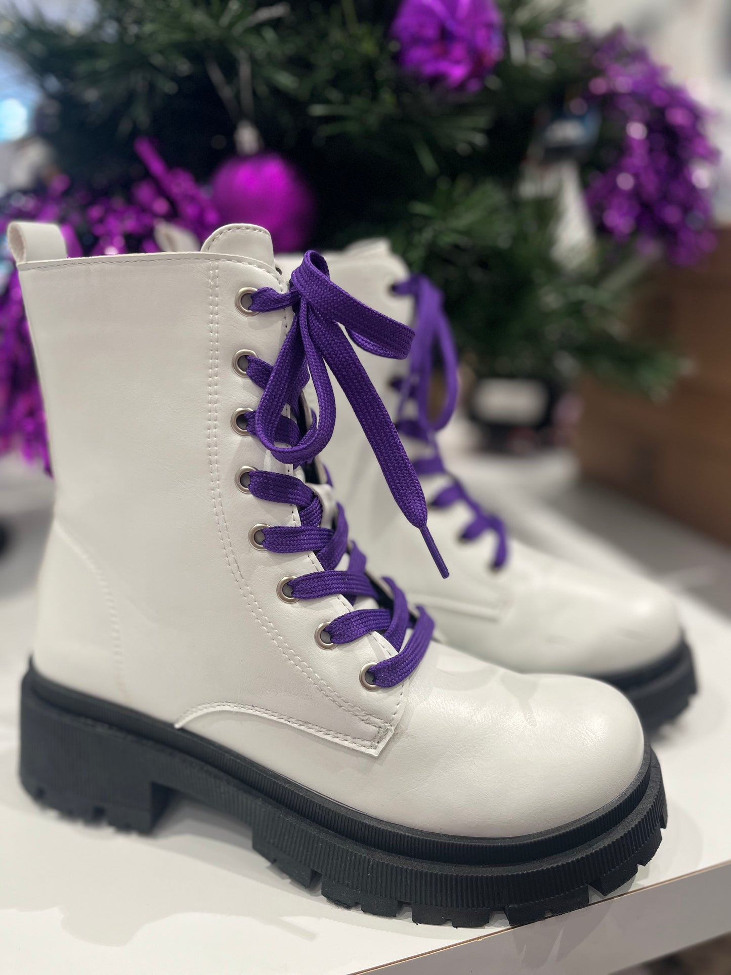 Cynthia White Combat Boots