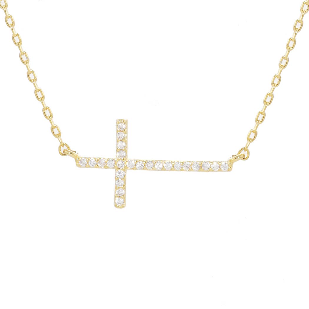 CZ Gold-Dipped Cross Necklace