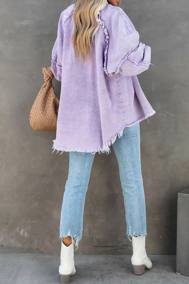 Lavender Raw Trim Denim Jacket