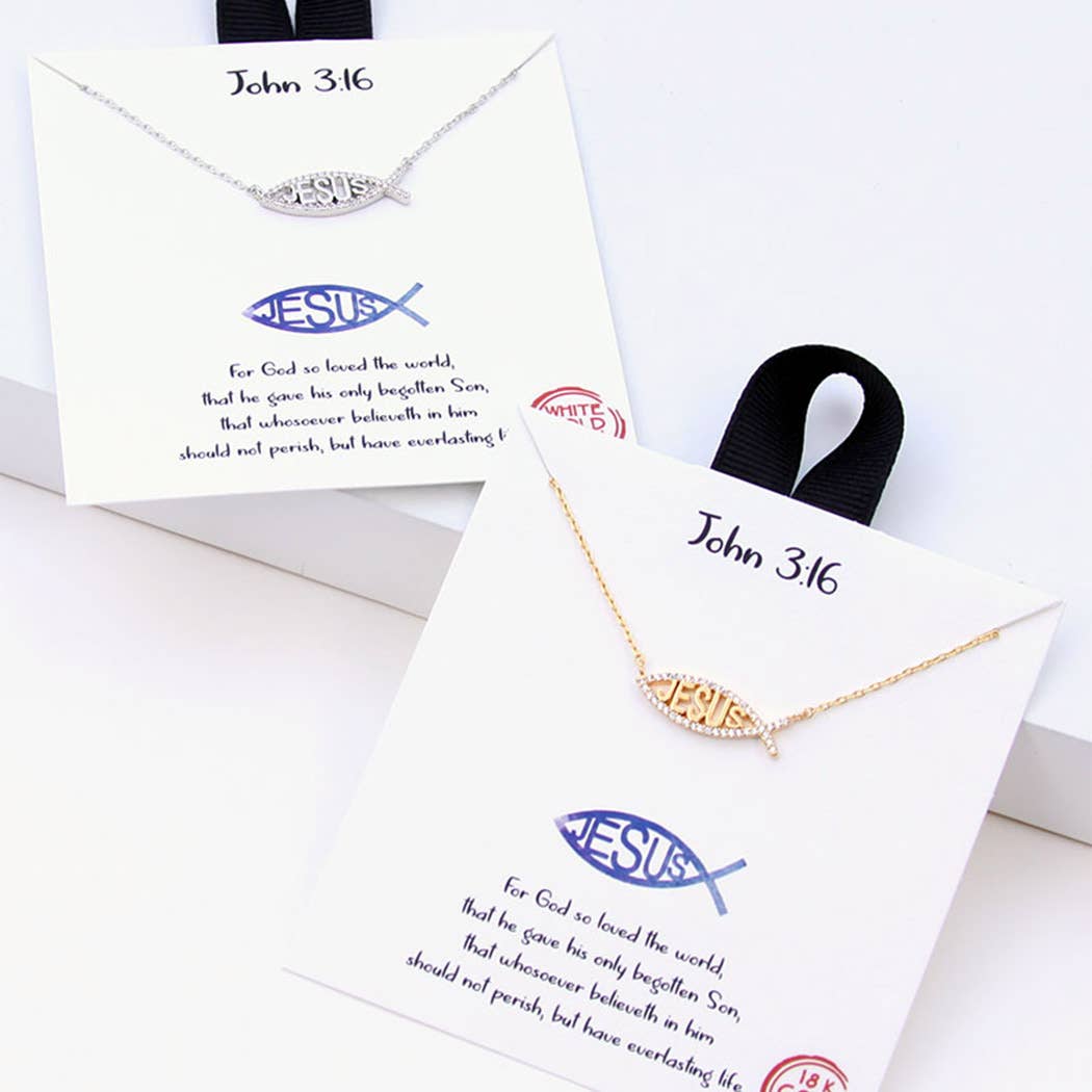 CZ Gold-Dipped Jesus Fish Pendant Necklace