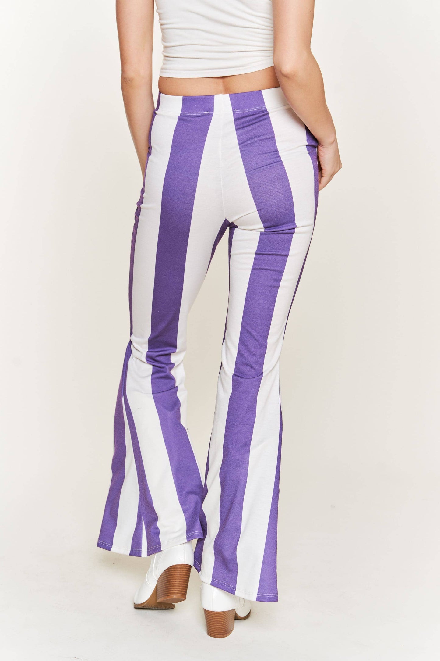 Striped Bell Bottom Pants | Purple & White