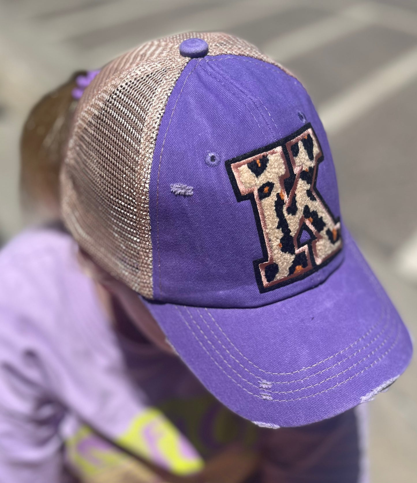 Leopard Chenille Letter K Hat