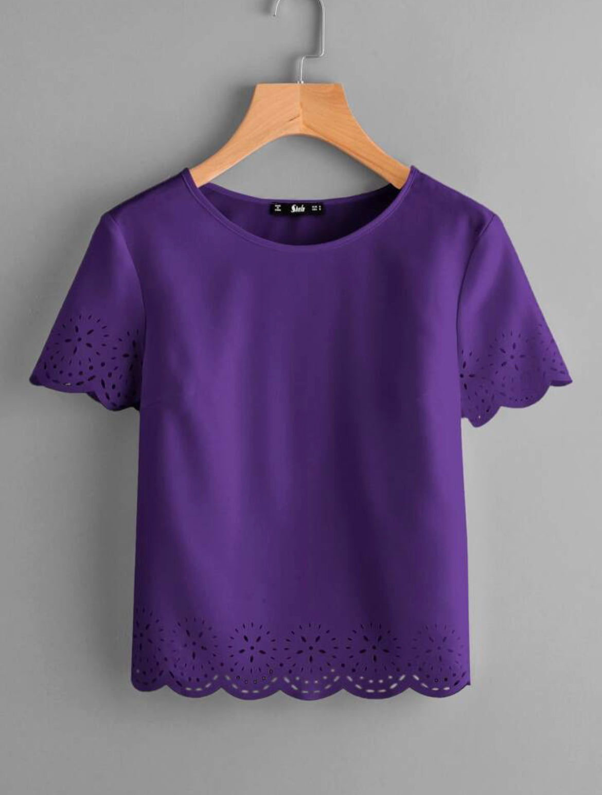 Purple Eyelet Scalloped Blouse