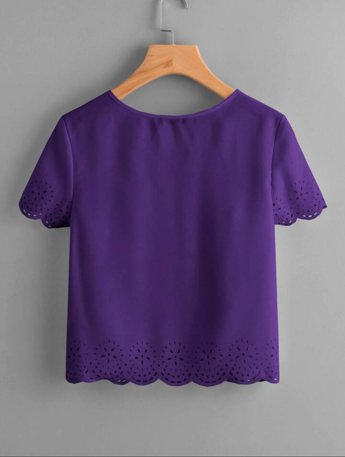 Purple Eyelet Scalloped Blouse
