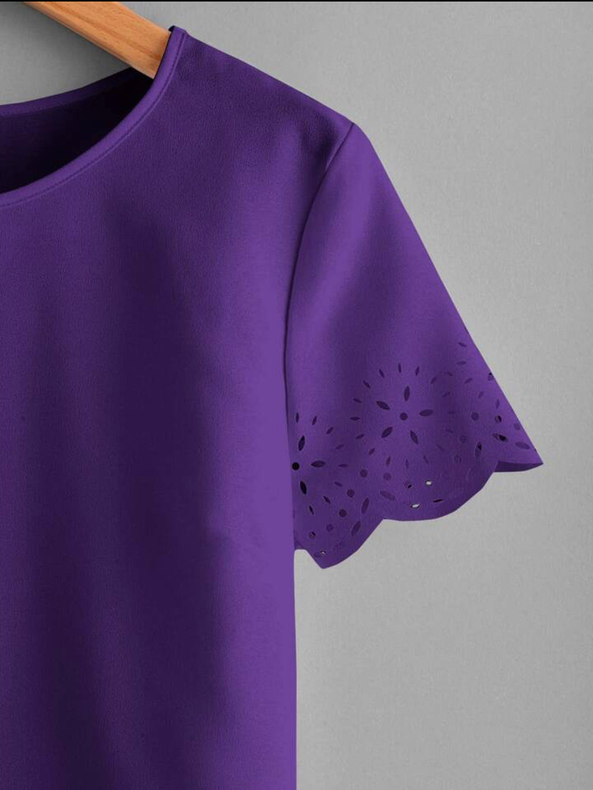 Purple Eyelet Scalloped Blouse