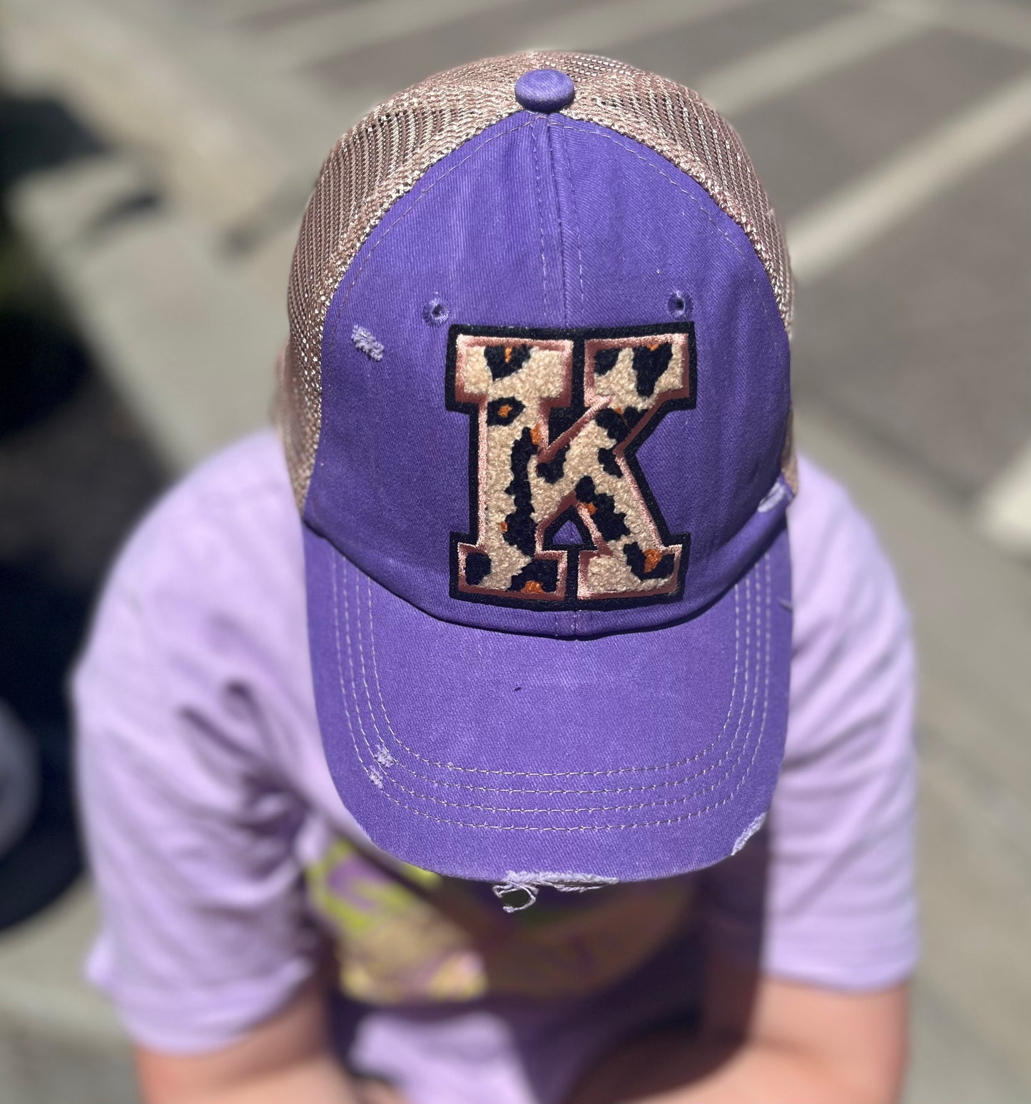 Leopard Chenille Letter K Hat