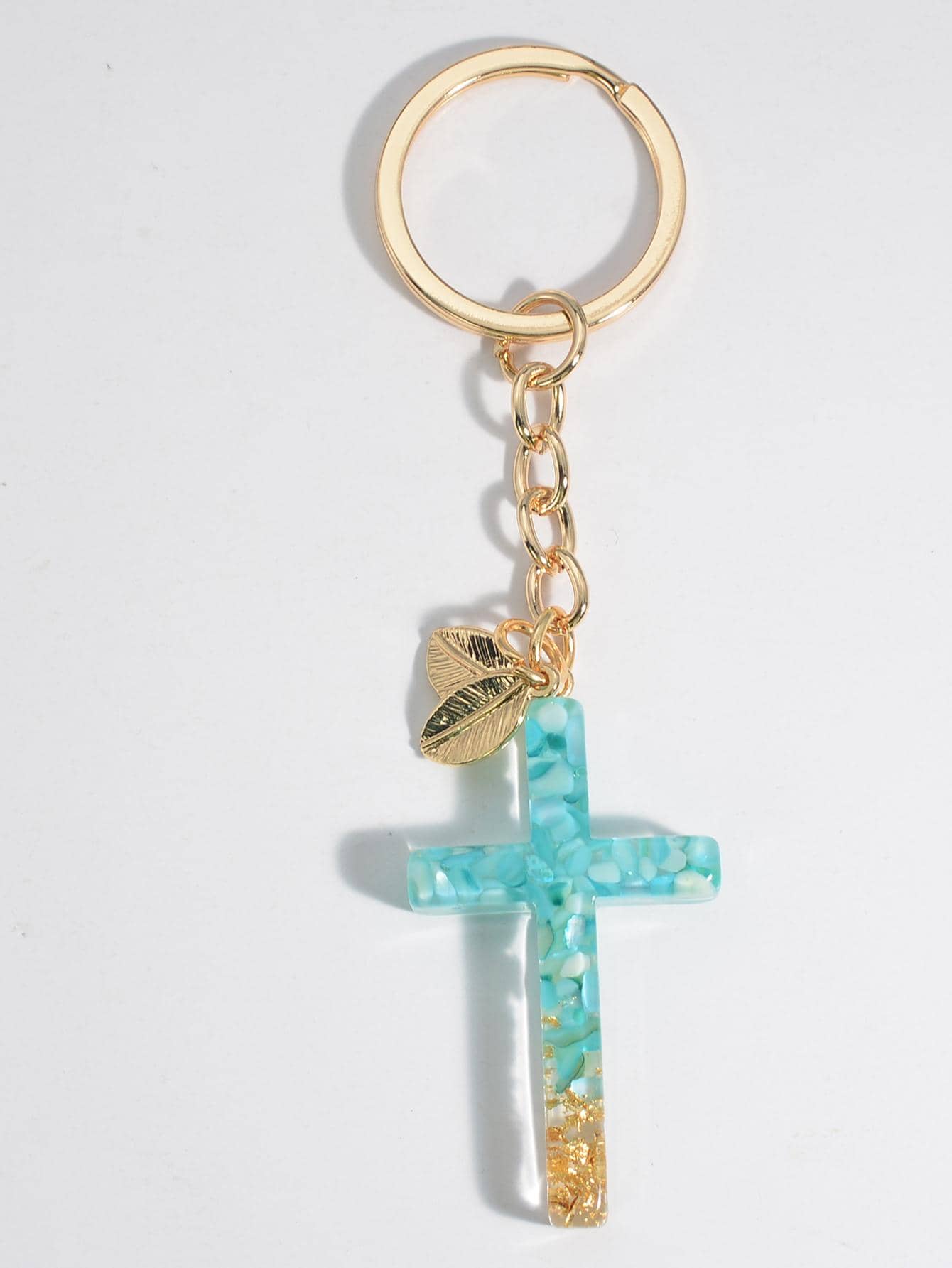 Cross & Leaf Keychain