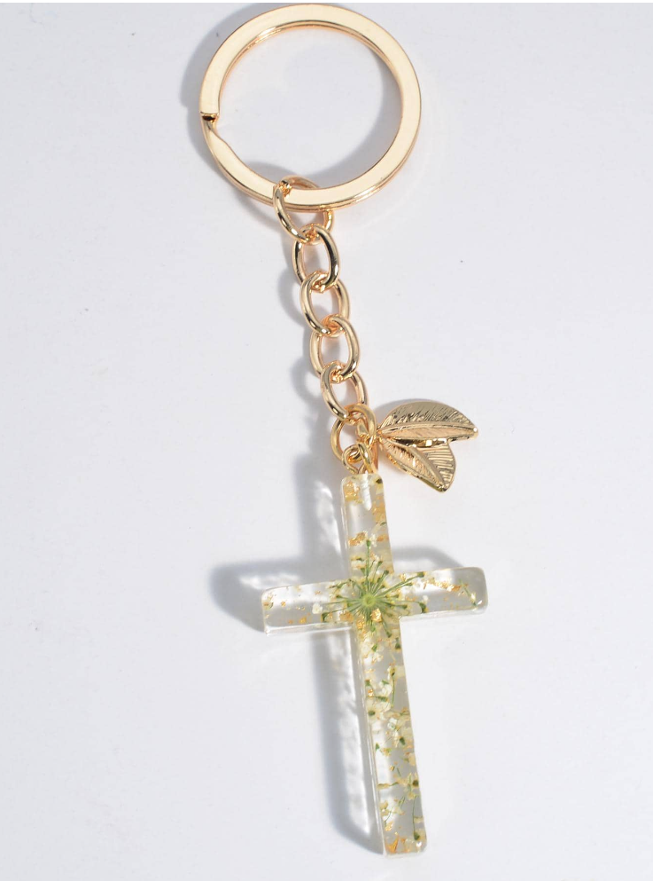 Cross & Leaf Keychain