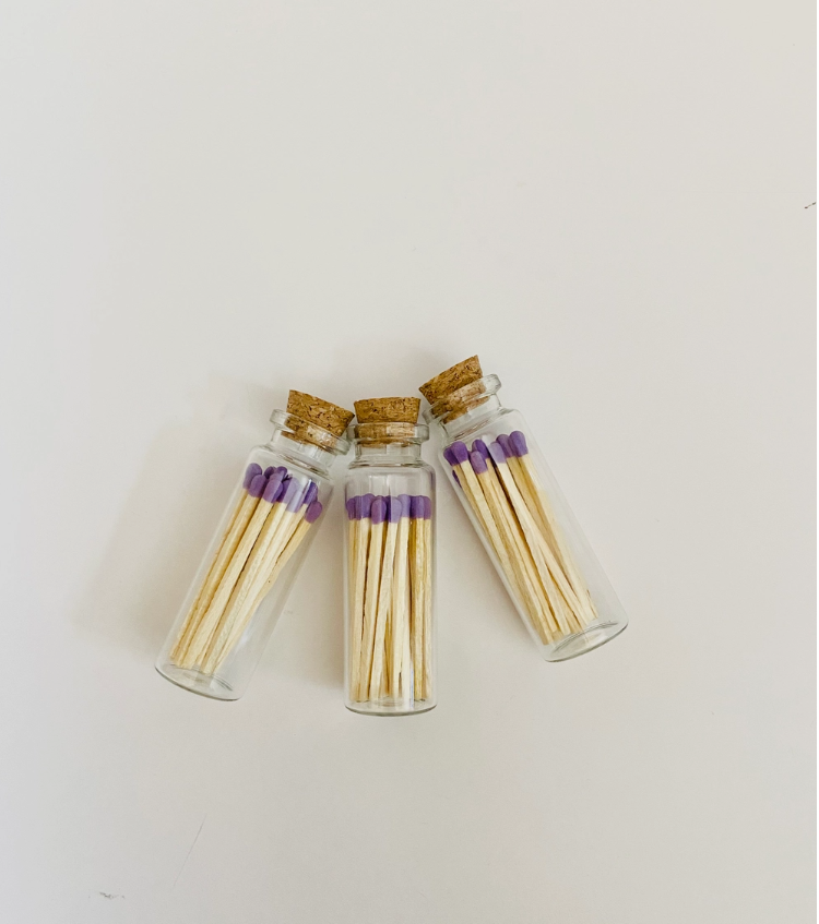 Purple Color Tip Matches Glass Corked Vial