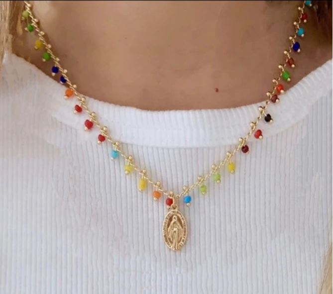 Colorful Jesus Medallion Necklace