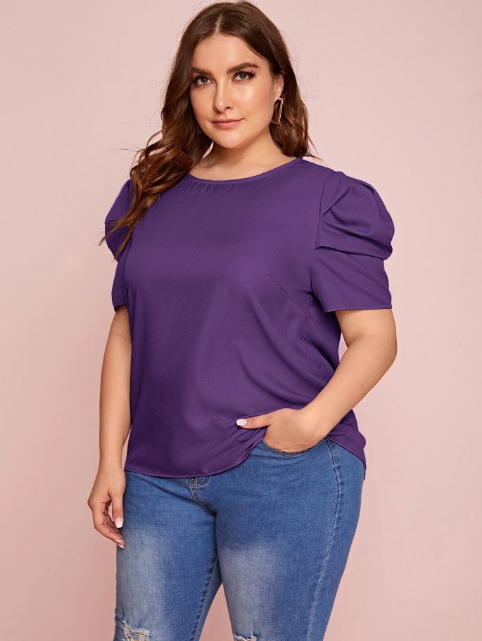 Prive Solid Puff Sleeve Top | Plus Size