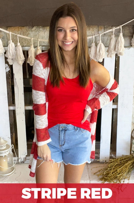Lucy Slub Cardigan | Red Stripe