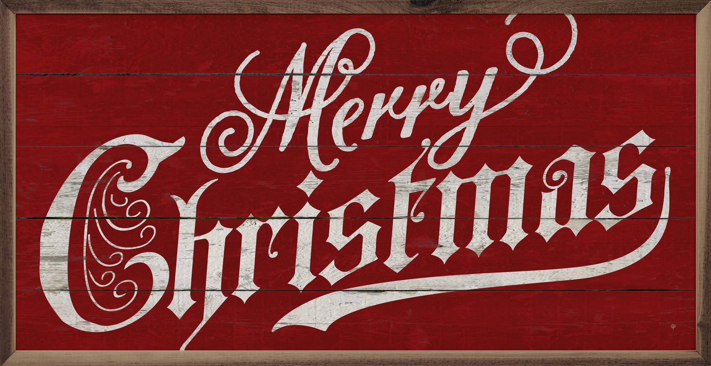 Vintage Merry Christmas Red Wood Sign: 24 x 12 x 1.5
