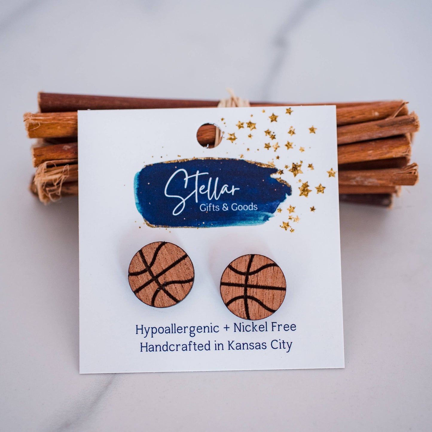Basketball Wood Studs Earrings