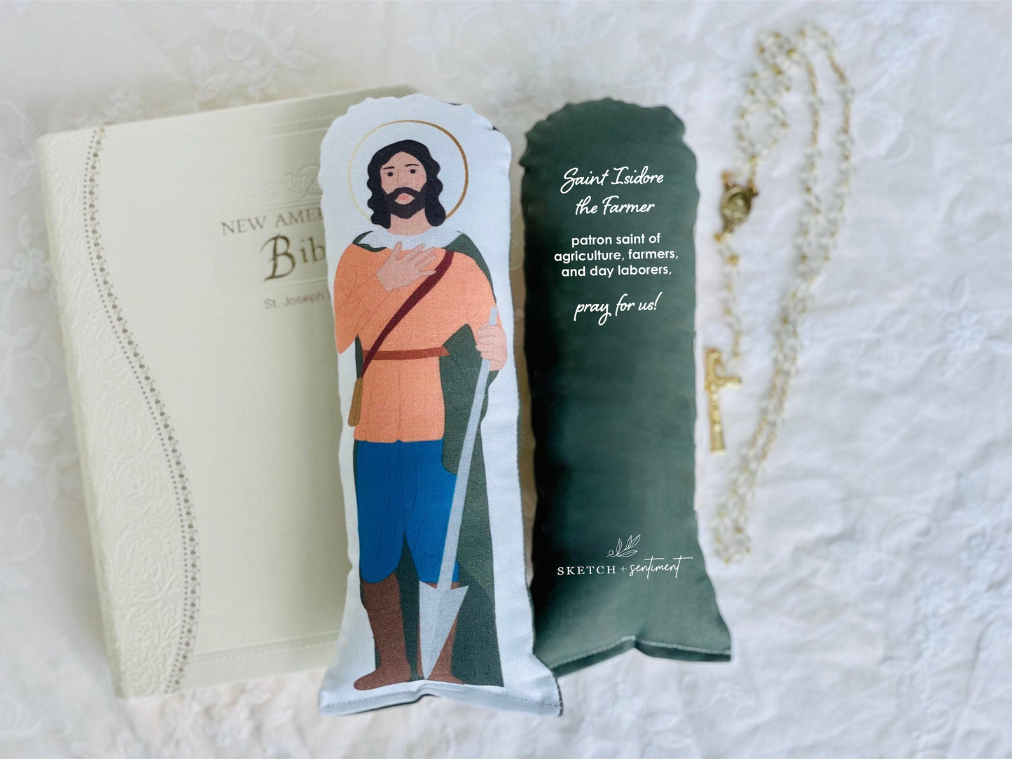 Saint Isidore the Farmer Plush Catholic Prayer Doll
