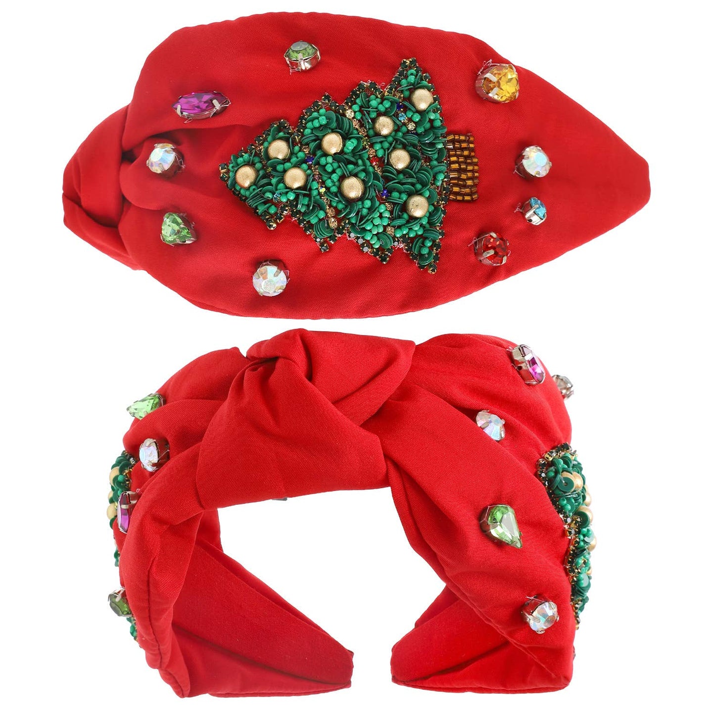 Jeweled Christmas Tree Knotted Headband