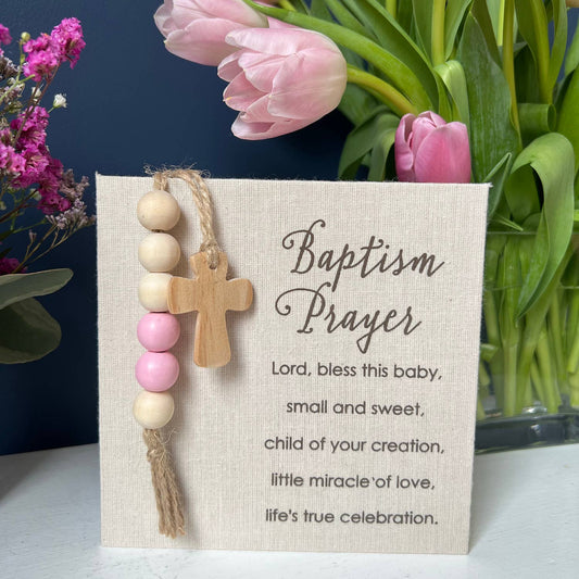 Pink Baptism Prayer Fabric Plaque