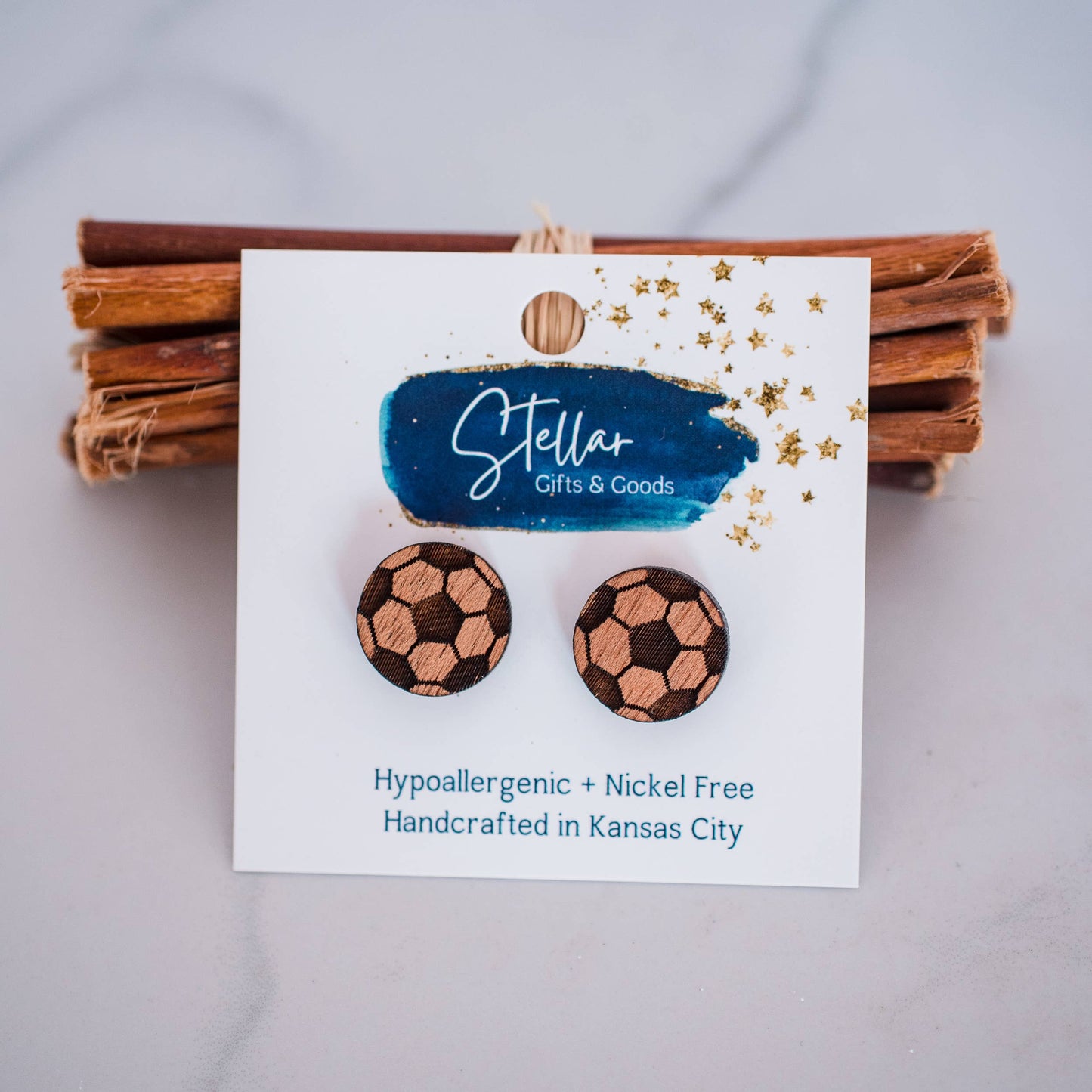 Soccer Wood Stud Earrings