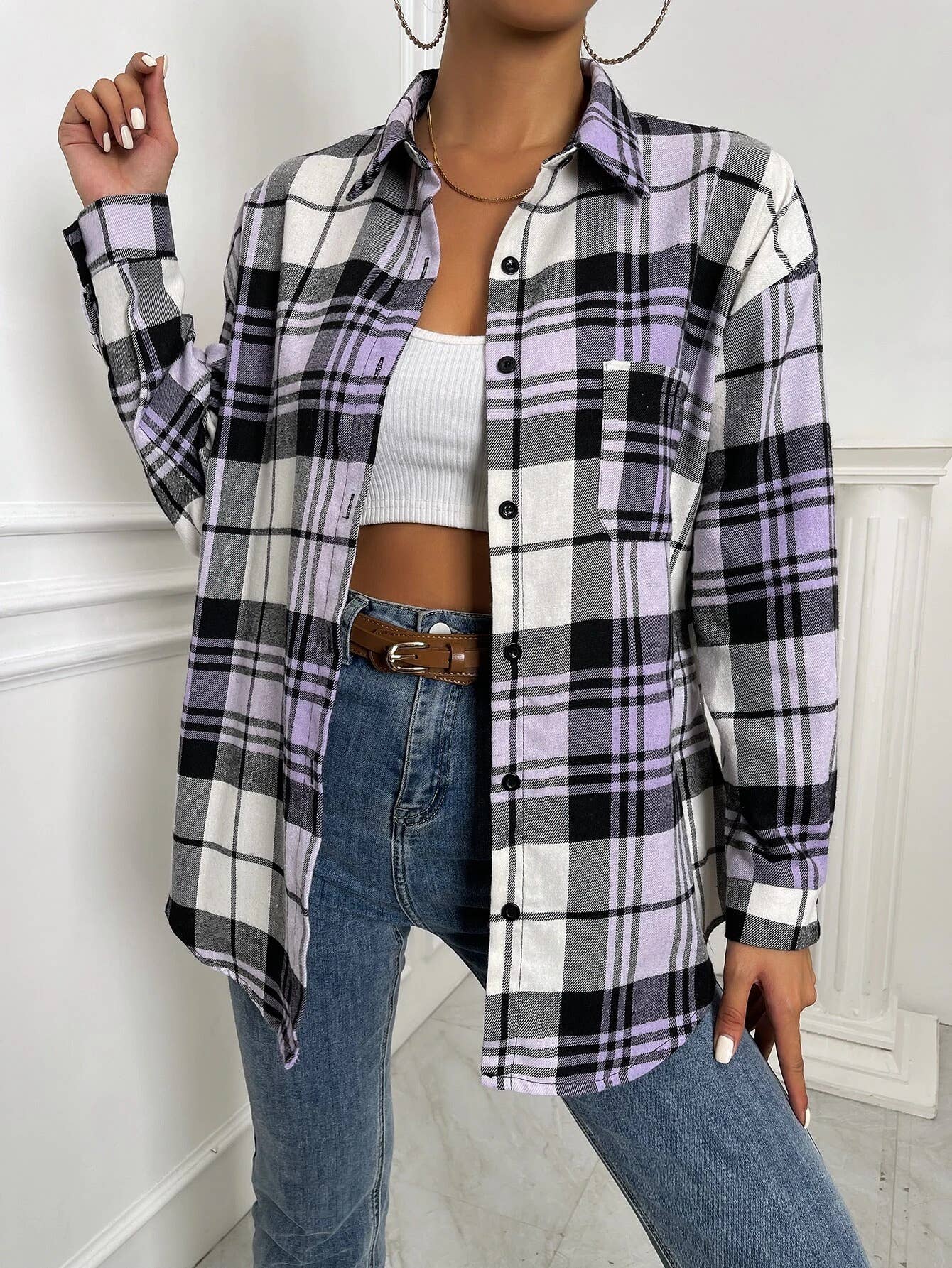 Plaid Button Up Shirt | Purple