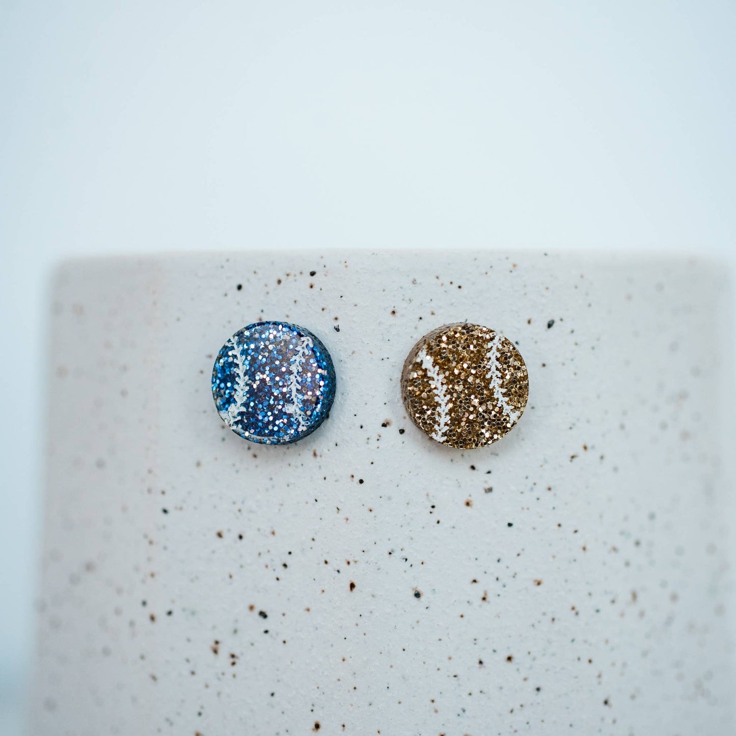 Blue & Gold Glitter Baseball Stud Earrings