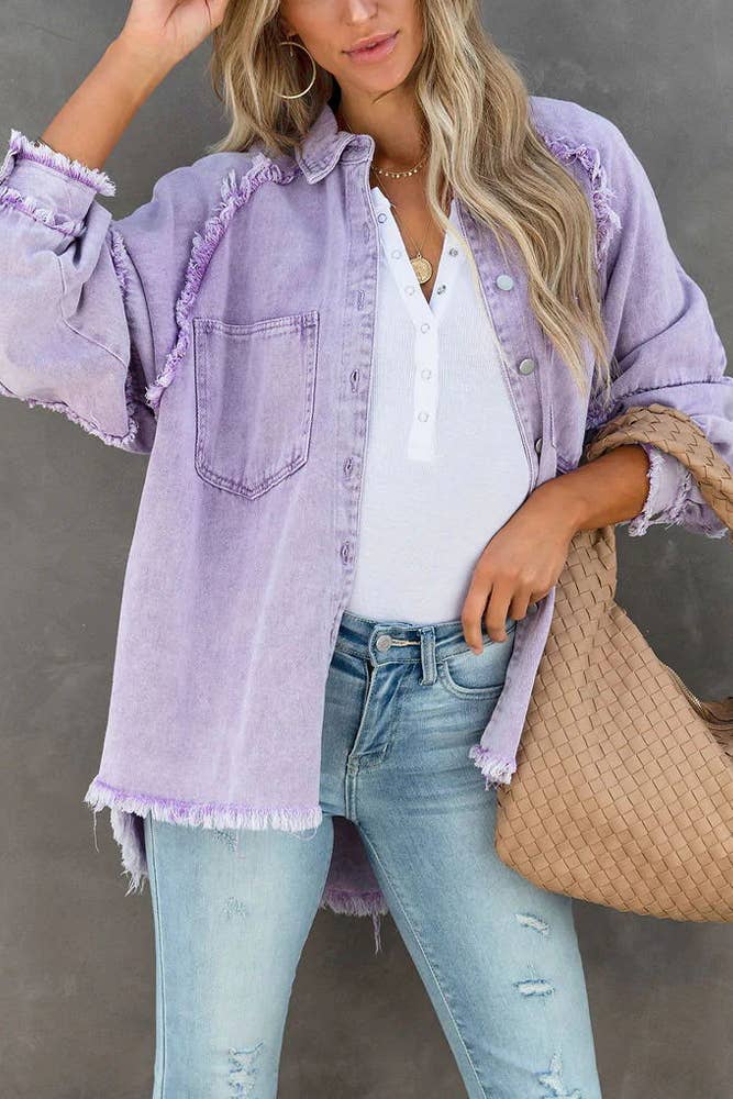 Lavender Raw Trim Denim Jacket