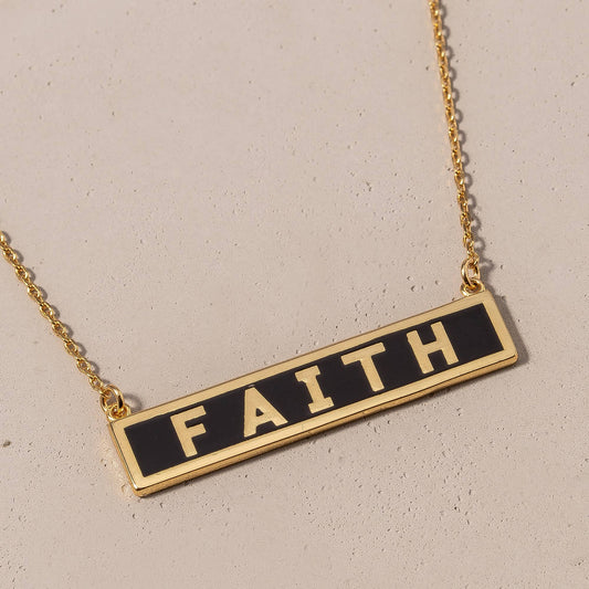 FAITH Black Tag Charm Necklace
