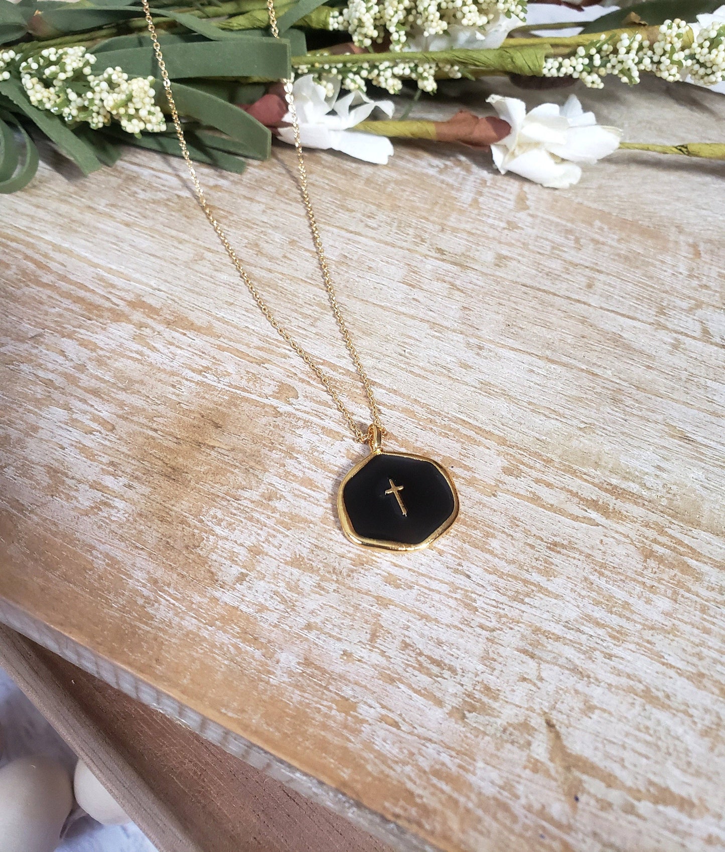 Black Cross Charm Necklace