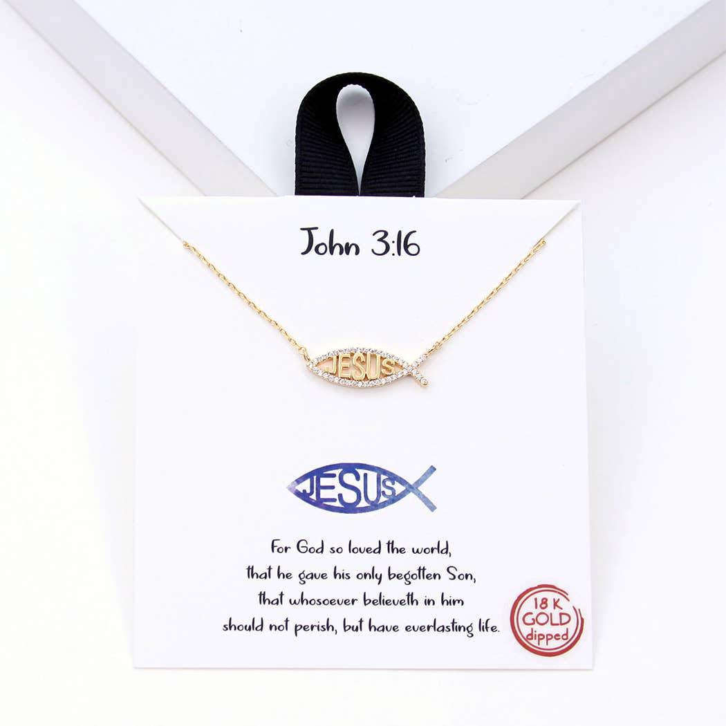 CZ Gold-Dipped Jesus Fish Pendant Necklace