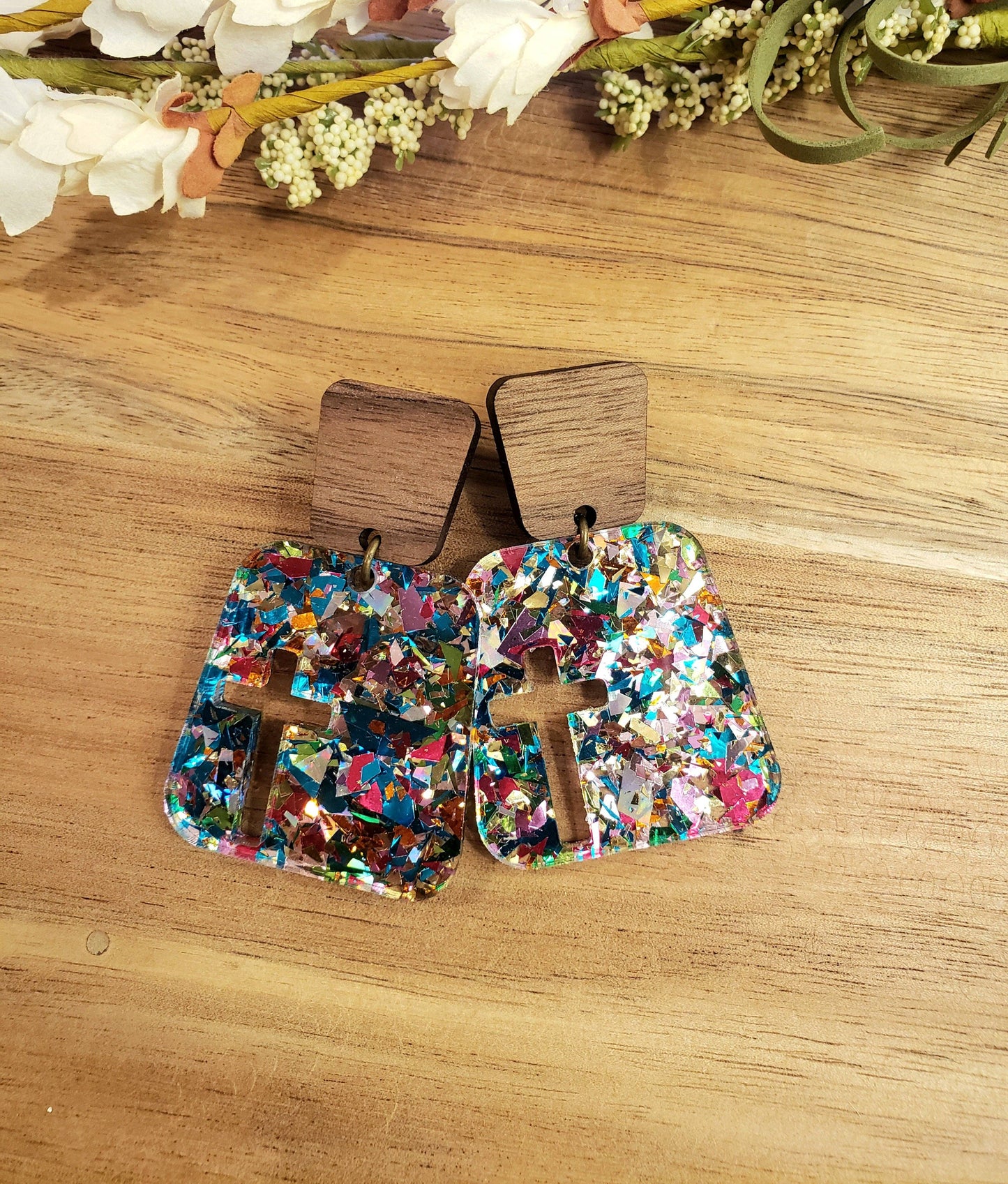 Square Cross Confetti Earrings