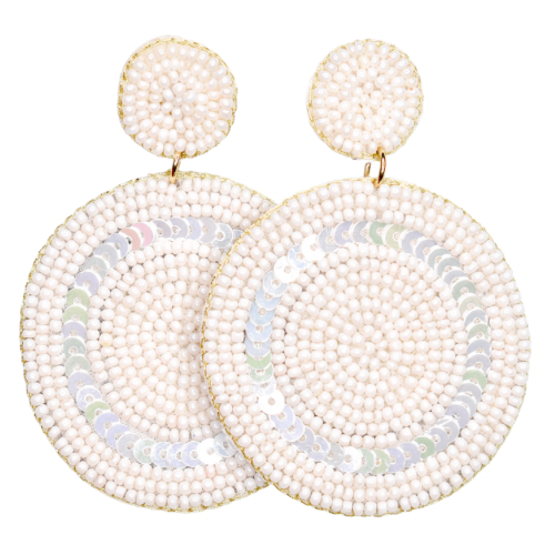 White Disc Drop Earrings