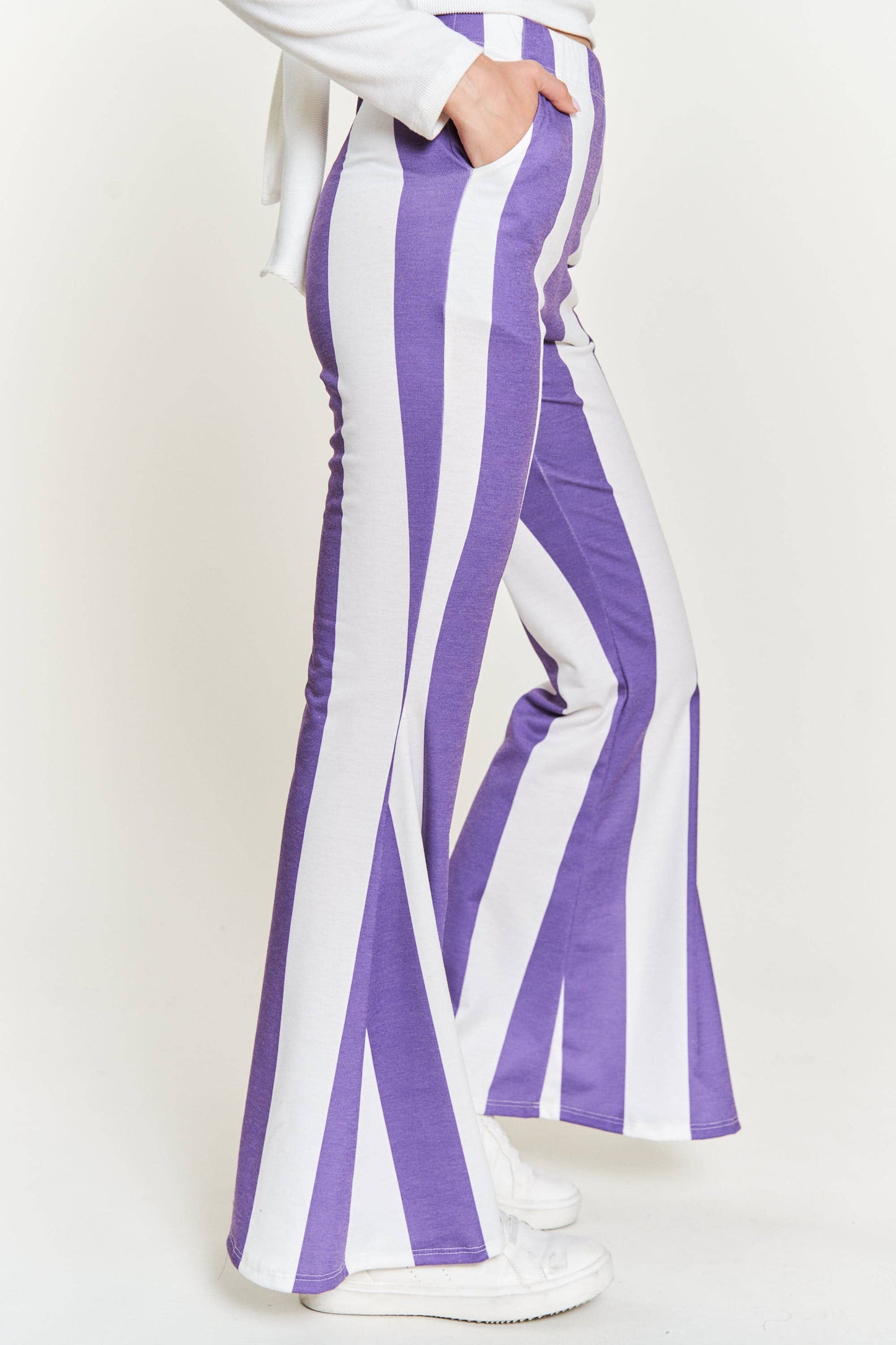Striped Bell Bottom Pants | Purple & White