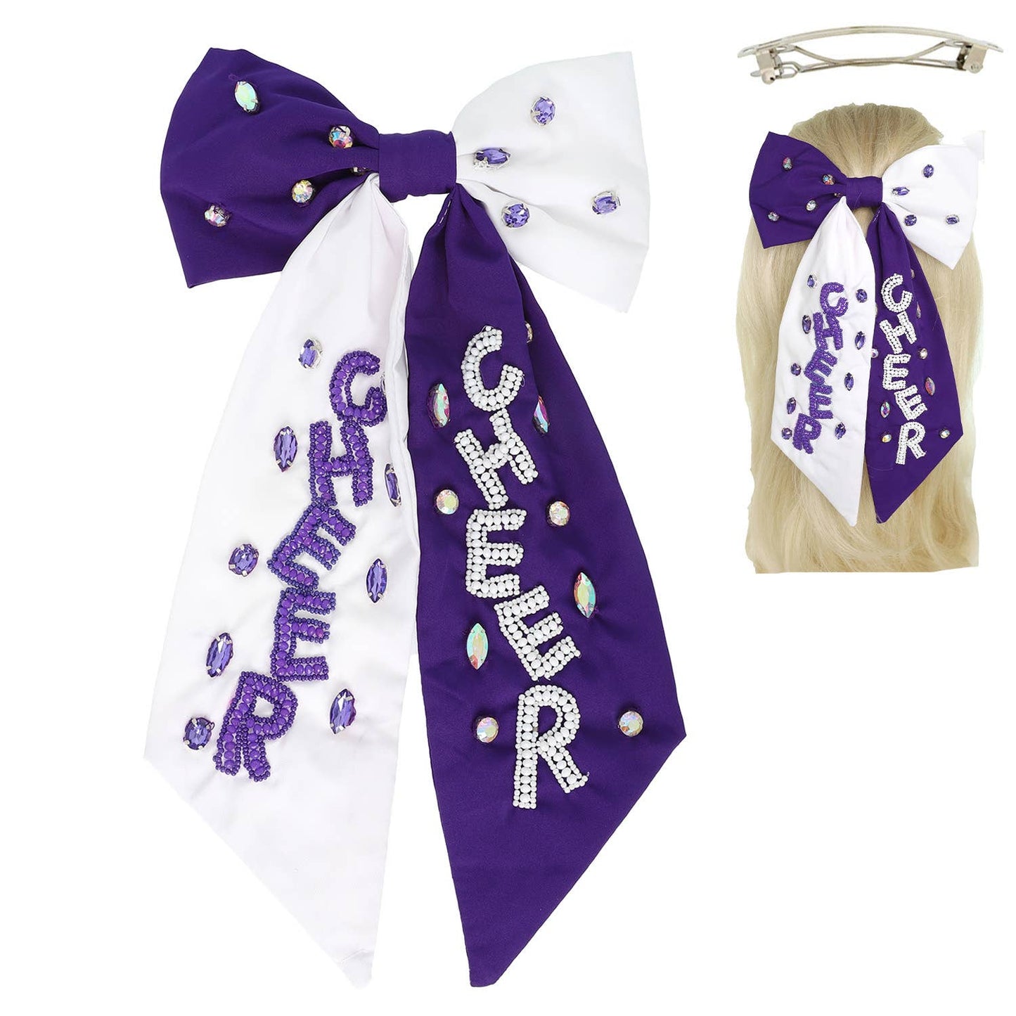 Game Day Cheer Embroidered Bow Barrette Hair Clip