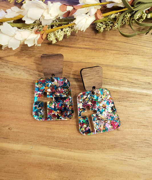 Square Cross Confetti Earrings