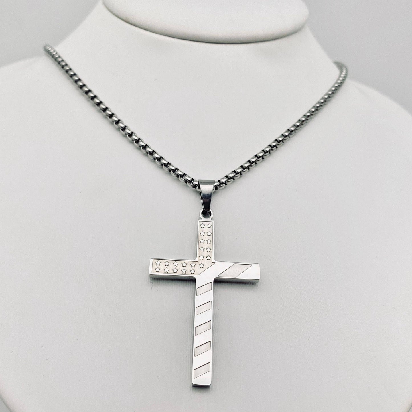 Stars and Stripe Flag Cross Necklace