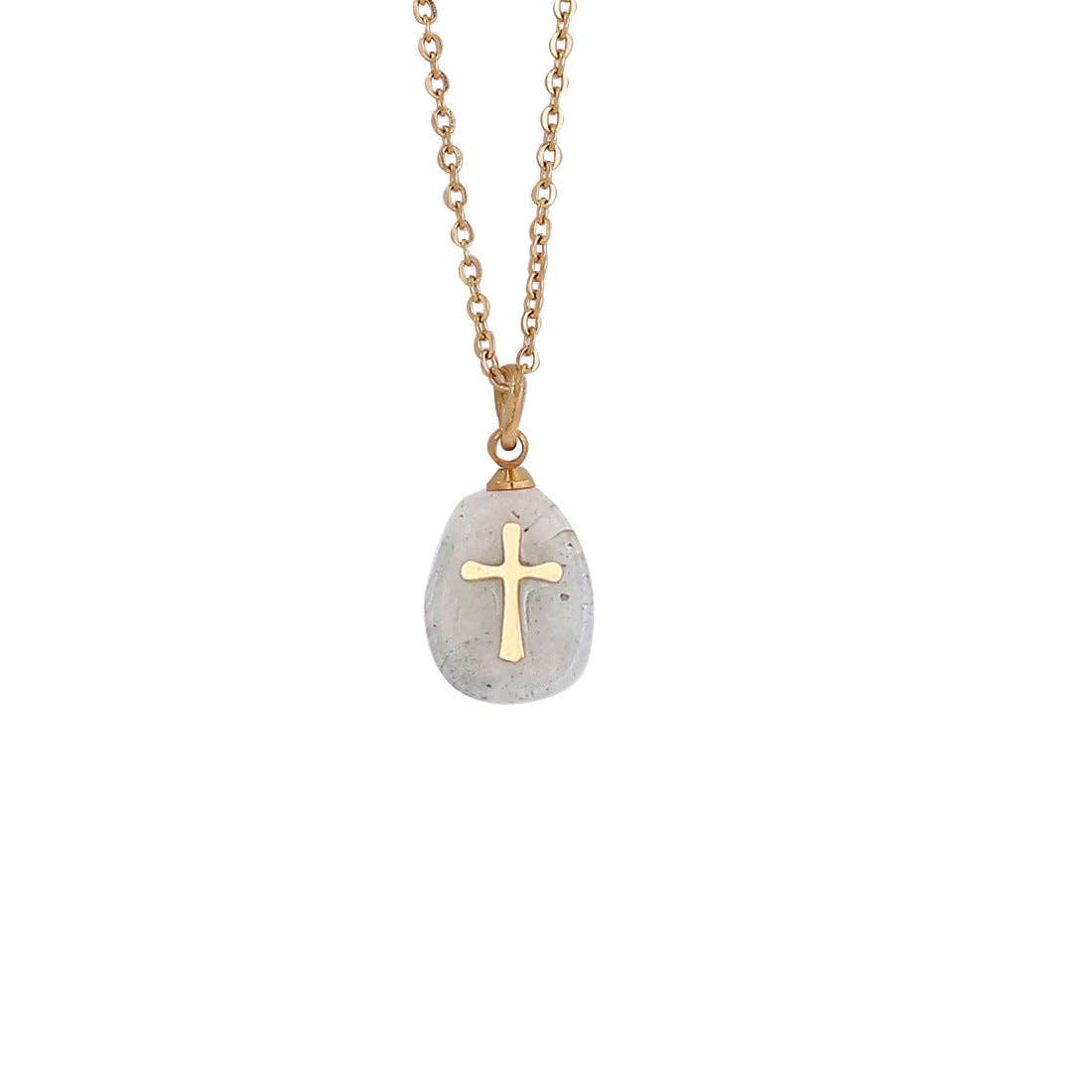 Natural Stone & Cross Necklace