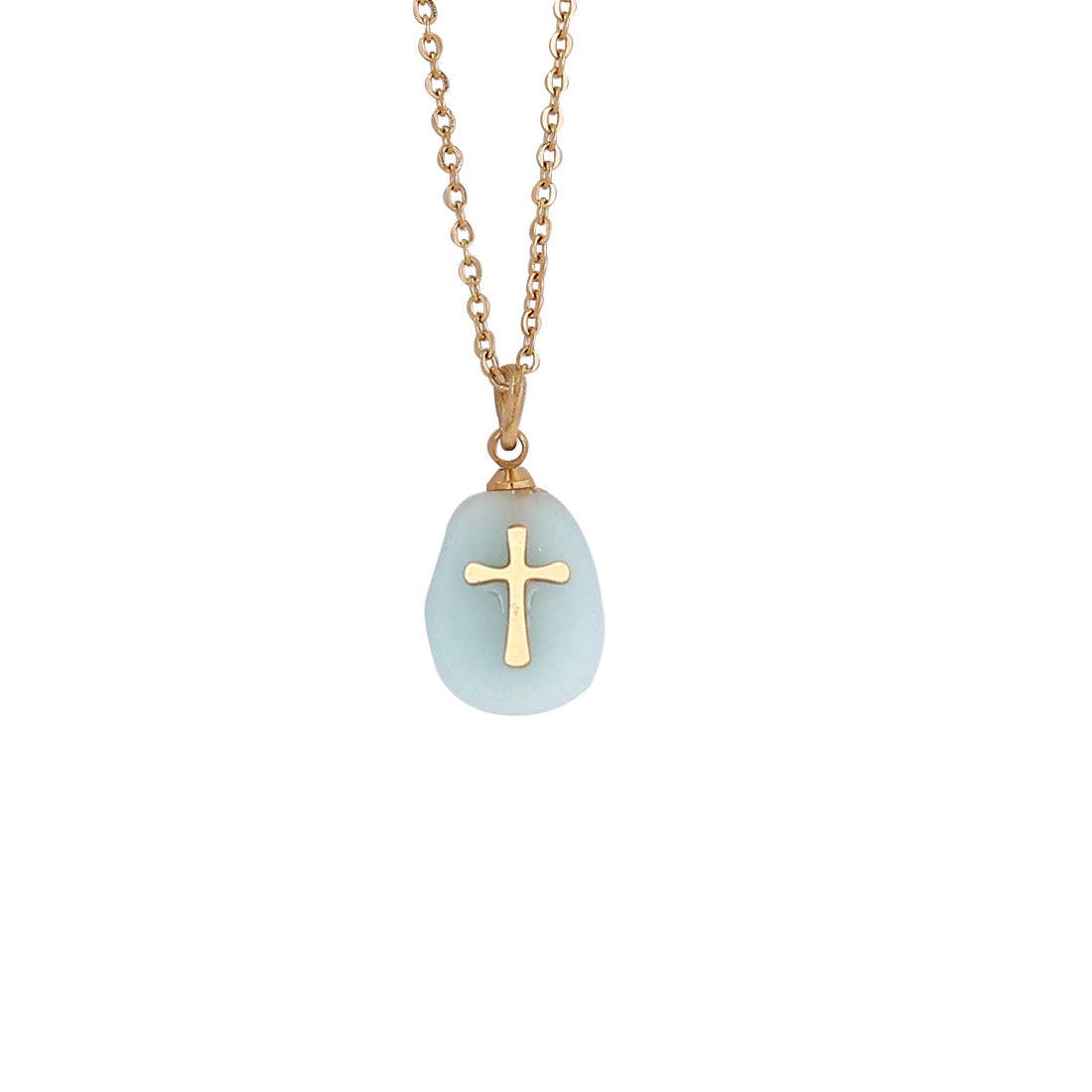 Natural Stone & Cross Necklace