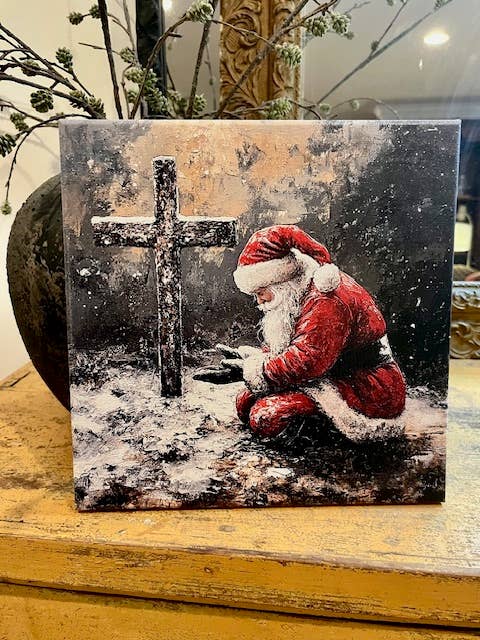 Christmas Santa at the Cross Canvas