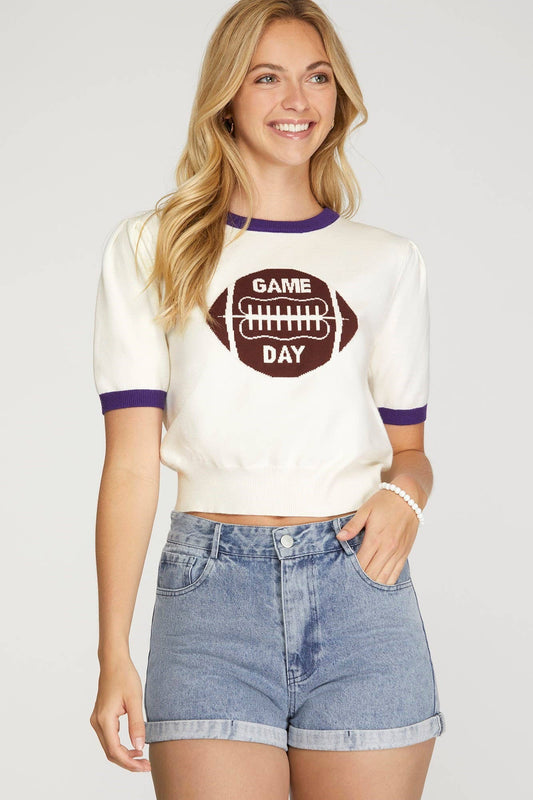 Game Day Ringer Sweater Top | Purple