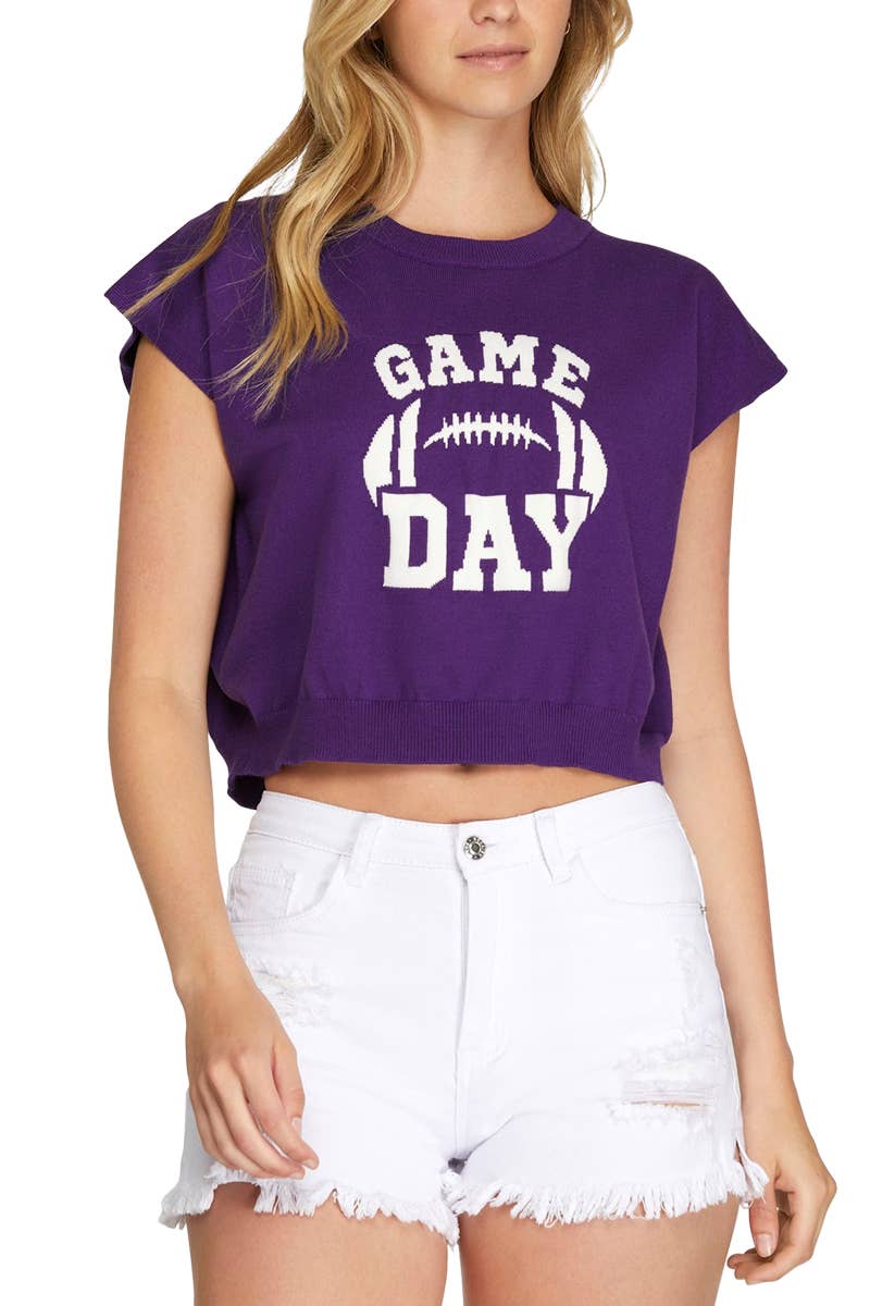 Game Day Drop Shoulder Sweater Top | Purple