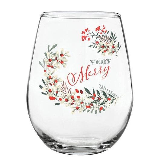 Very Merry Stemless Wine Glass