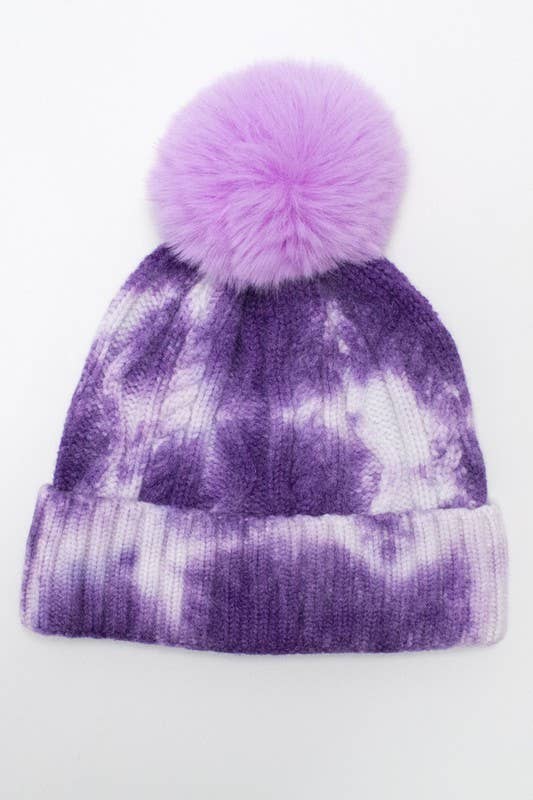 Tie Dye Knitted Fur Pom Beanie