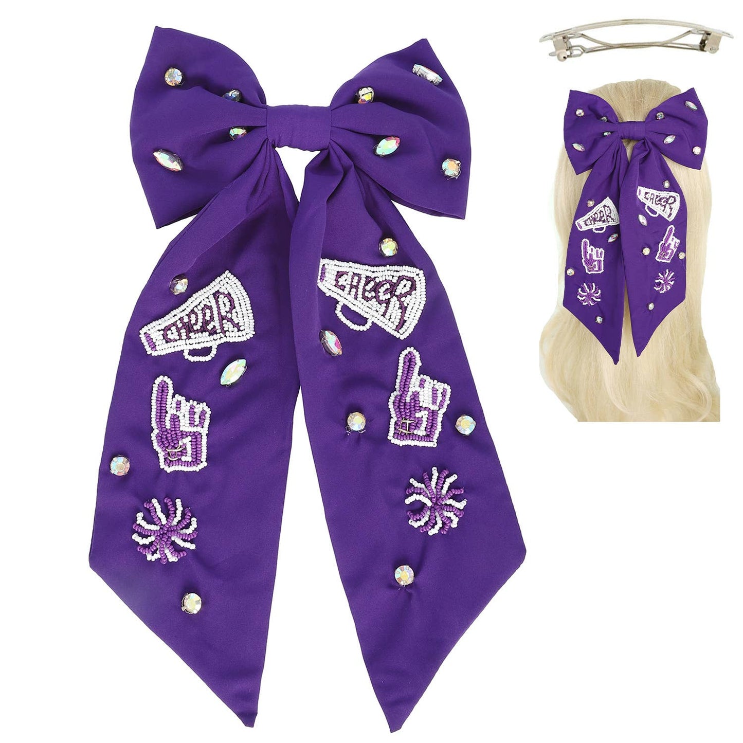 Game Day Cheer Embroidered Bow Barrette Hair Clip