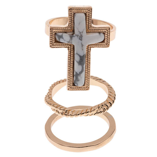 Cross & Semi-Precious Stone Ring Set