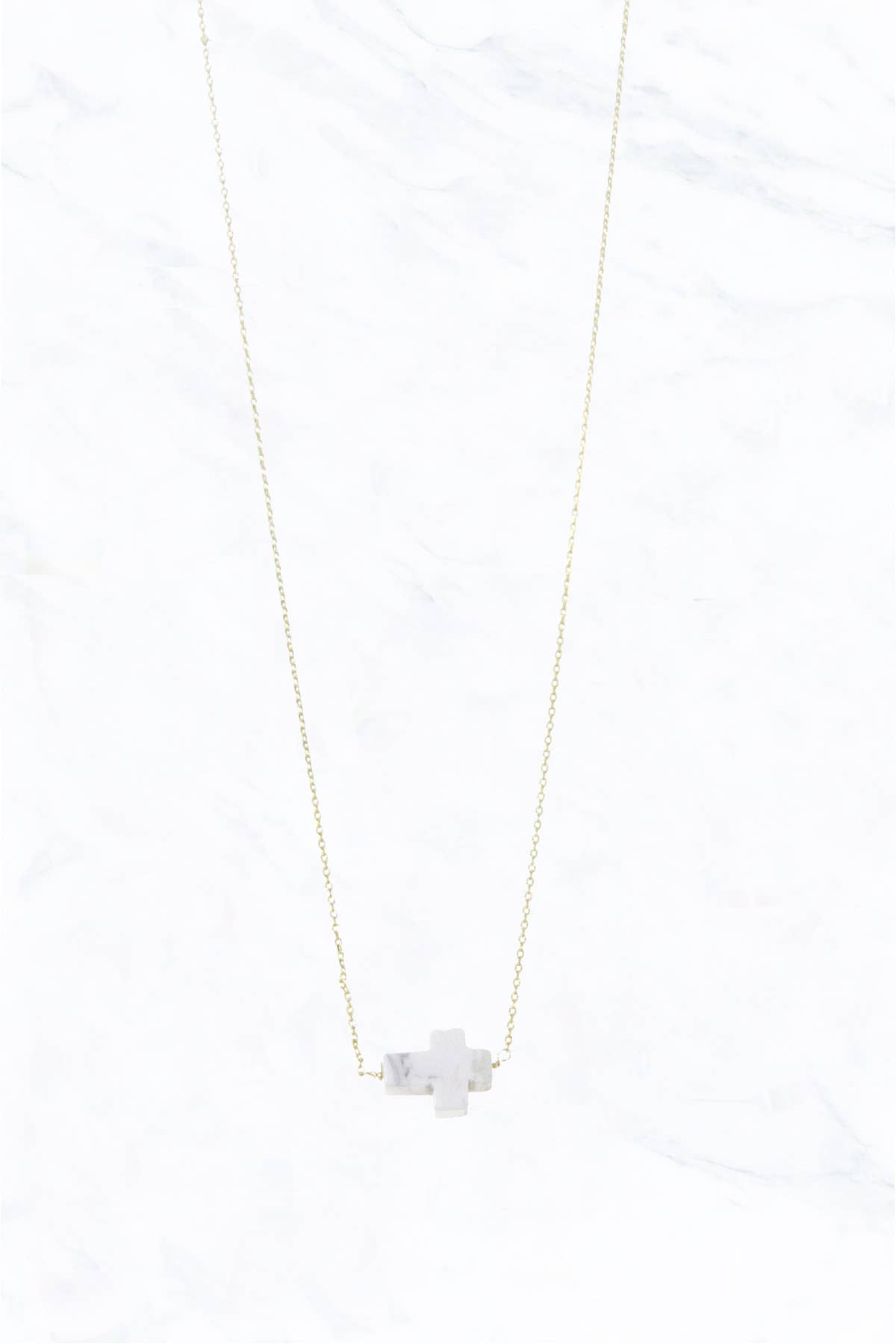 Mini Cross Stone Necklace | White
