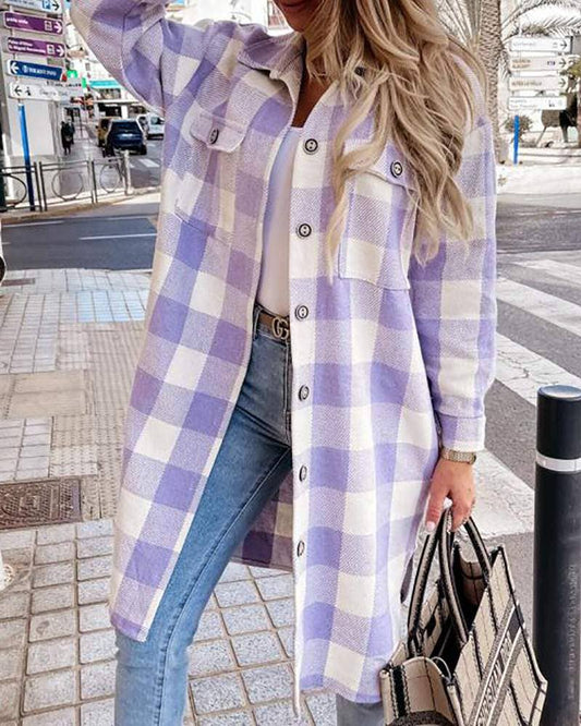 Lavender Plaid Long Shacket